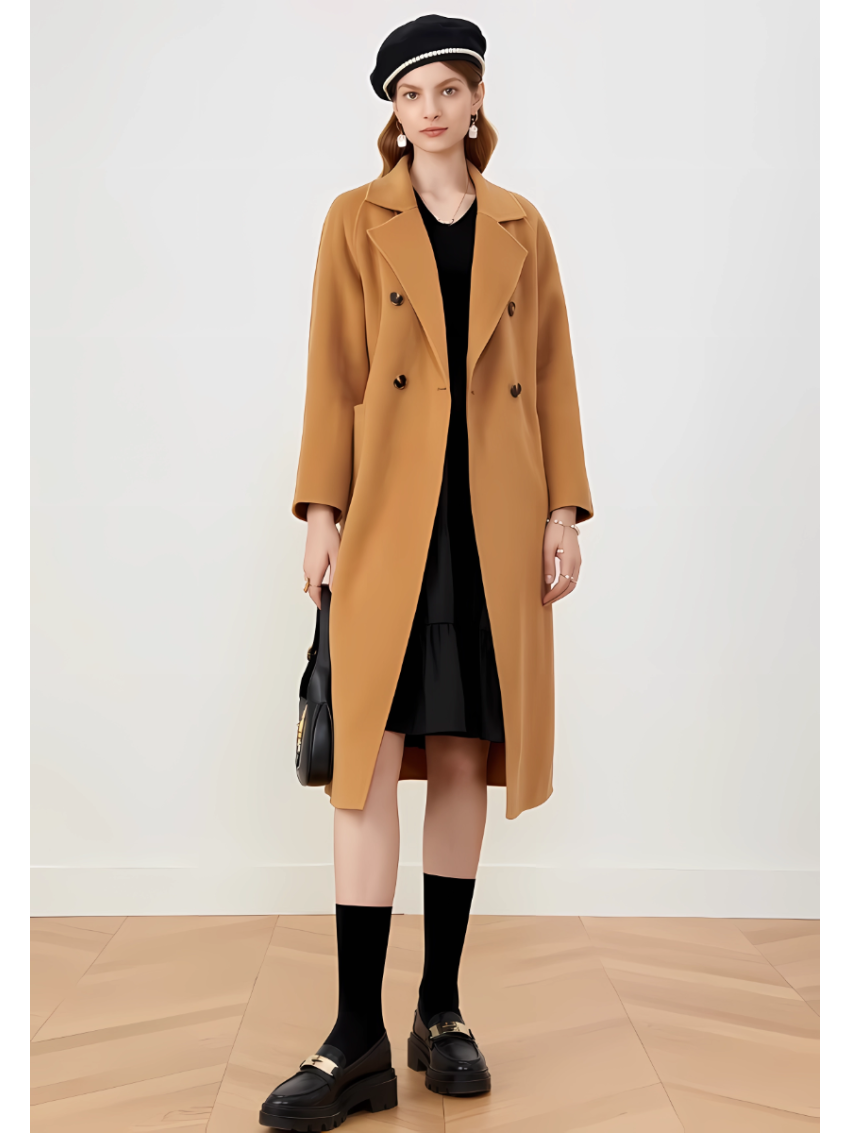 Long pure wool coat with a suit collar