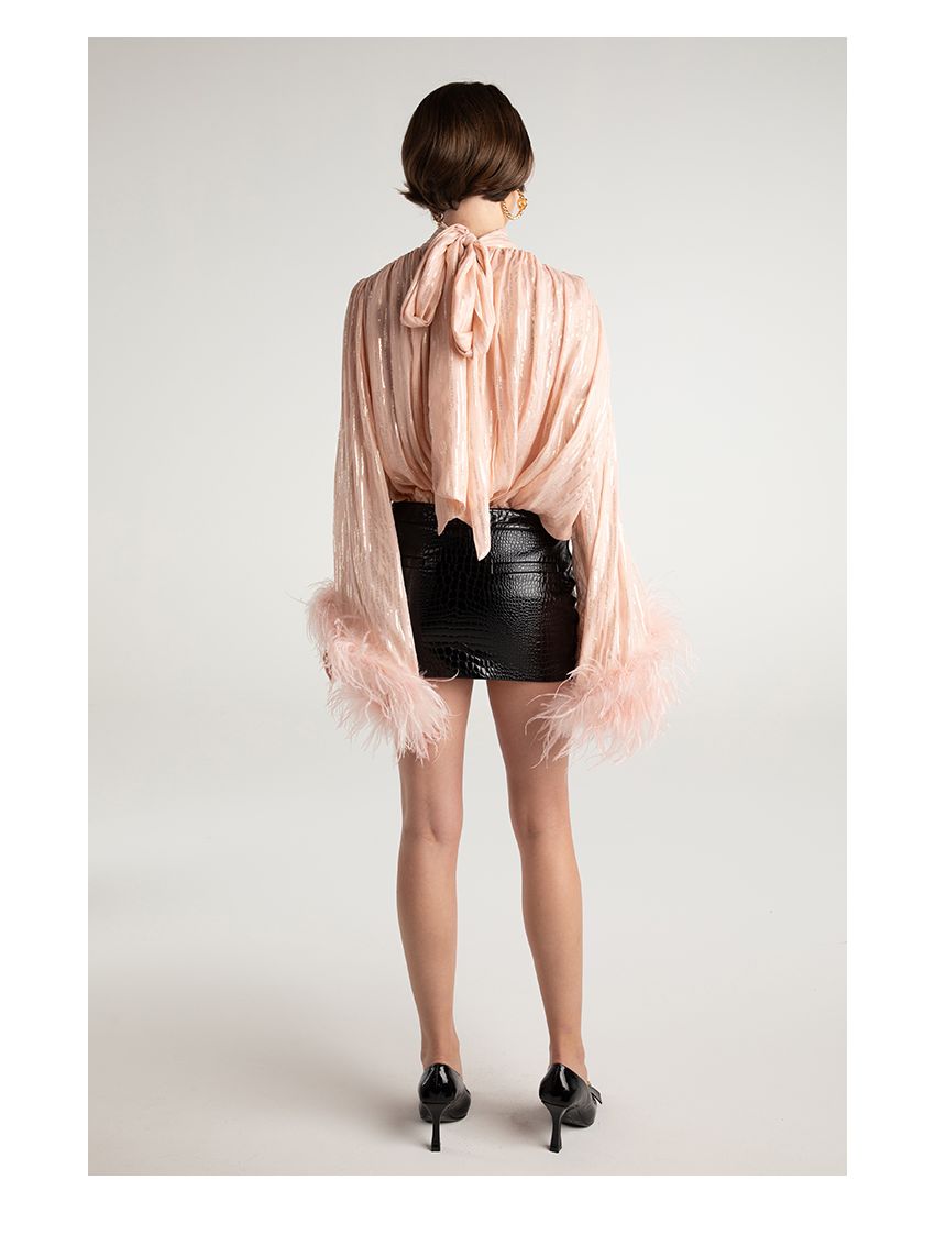 Vintage gold buckle decorative leather skirt