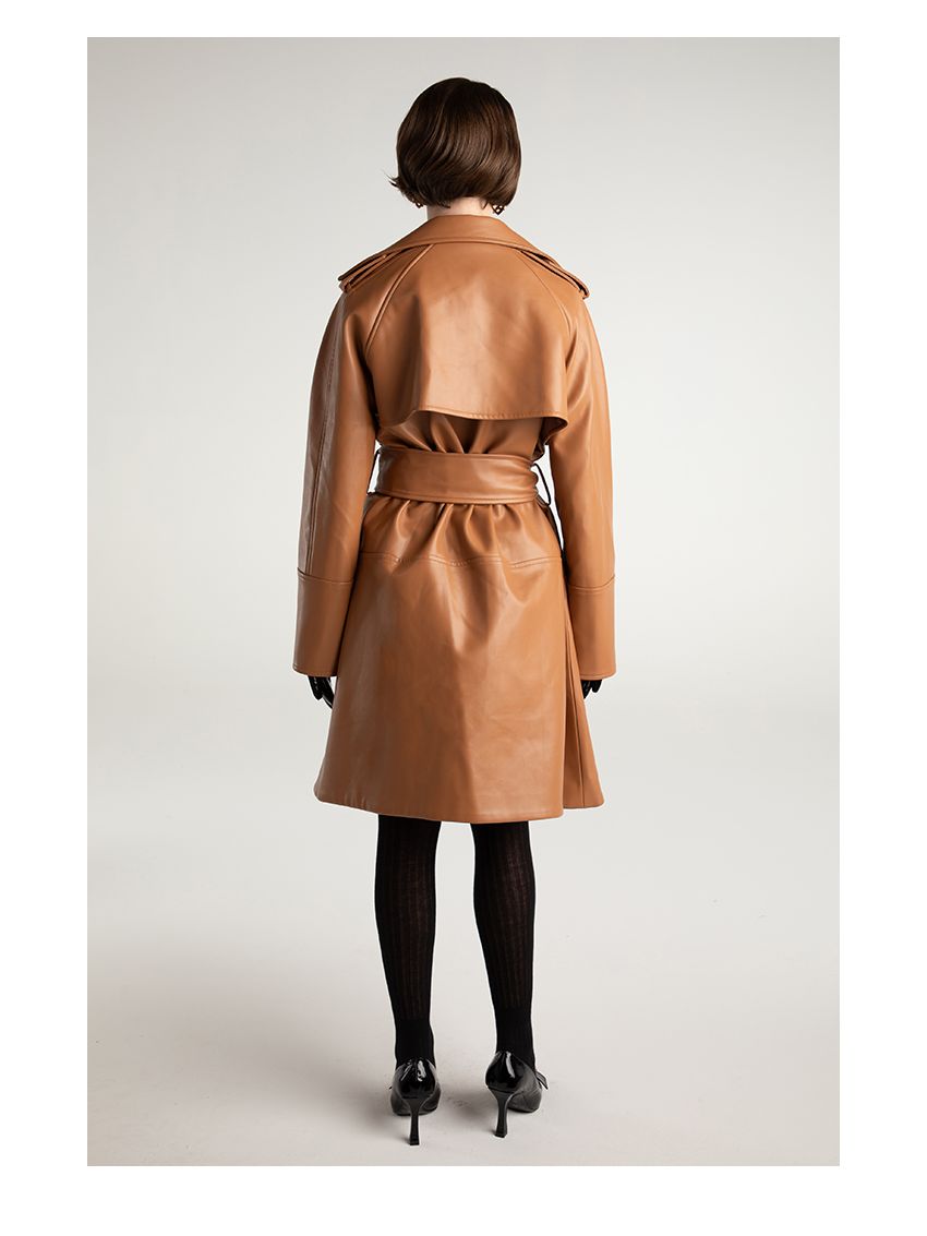 Classic modern trench coat oversized leather jacket