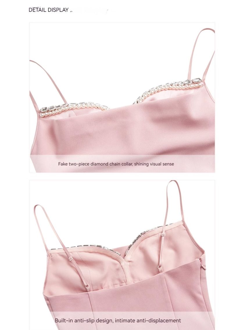 Straps Pearl Diamond Chain Backless Sexy Skirt